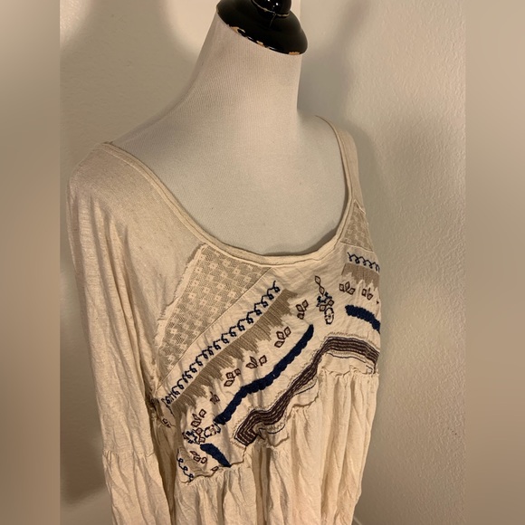VGUC Free People Bohemian Cream Long Sleeve Top - Size Large - Picture 2 of 8